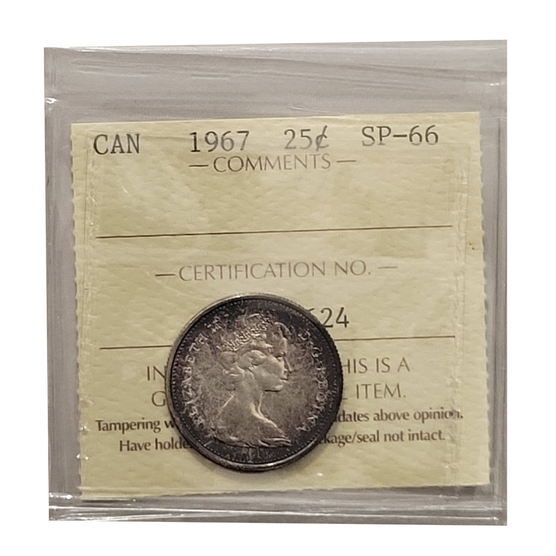 1967 Canada 25 Cent Certifield ICCS SP-66 Toning