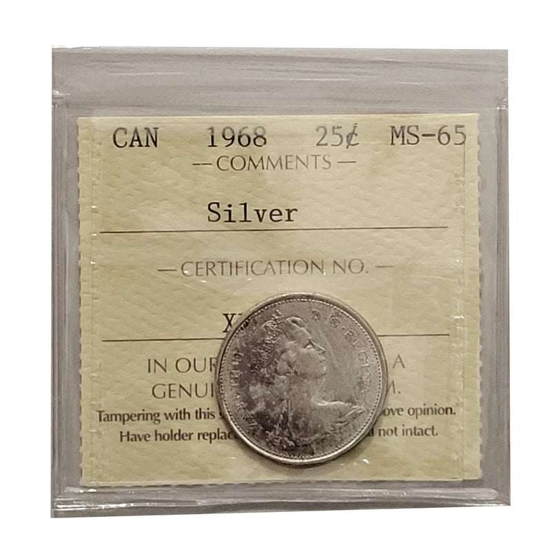 1968 Canada 25 Cent Silver Certifield ICCS MS-65