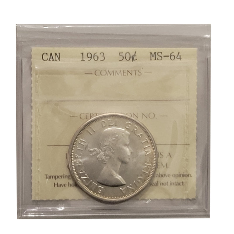 1963 50 Cent Canada Certifield ICCS MS-64