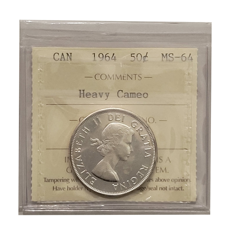 1964 Heavy Cameo 50 Cent Canada Certifield ICCS MS-64