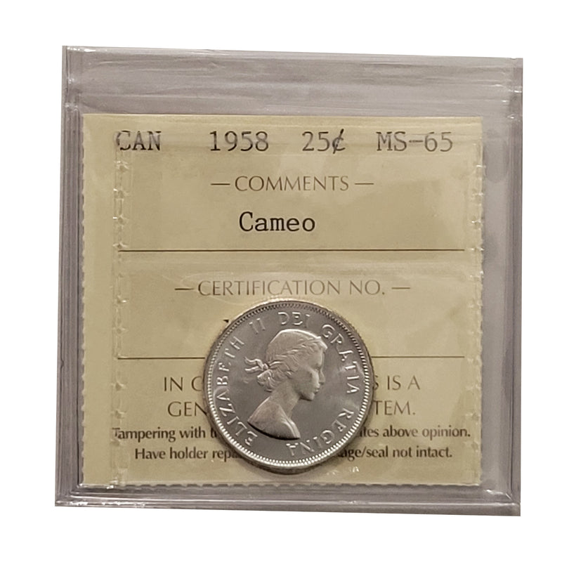 1958 Canada 25 Cent  Certifield ICCS MS-65 Cameo