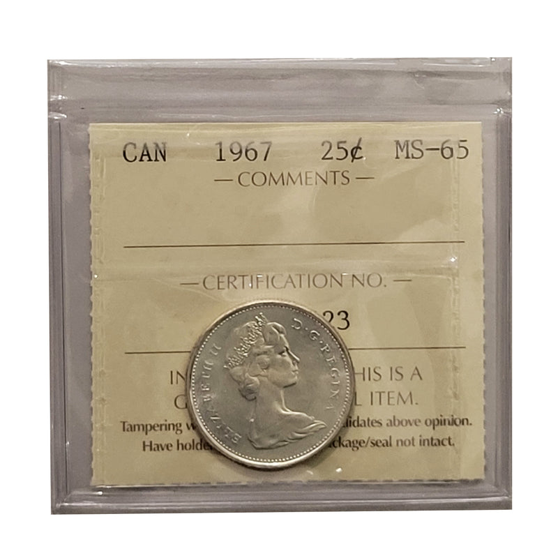 1967 Canada 25 Cent Certifield ICCS MS-65