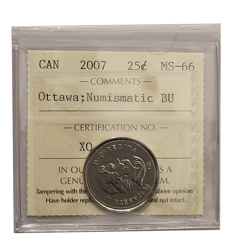 2007 Ottawa 25 Cent Canada Certifield ICCS MS-65 Numismatic BU