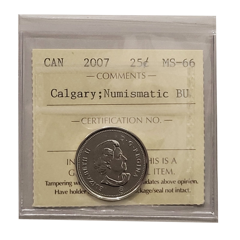 2007 Calgary 25 Cent Canada Certifield ICCS MS-66 Numismatic BU