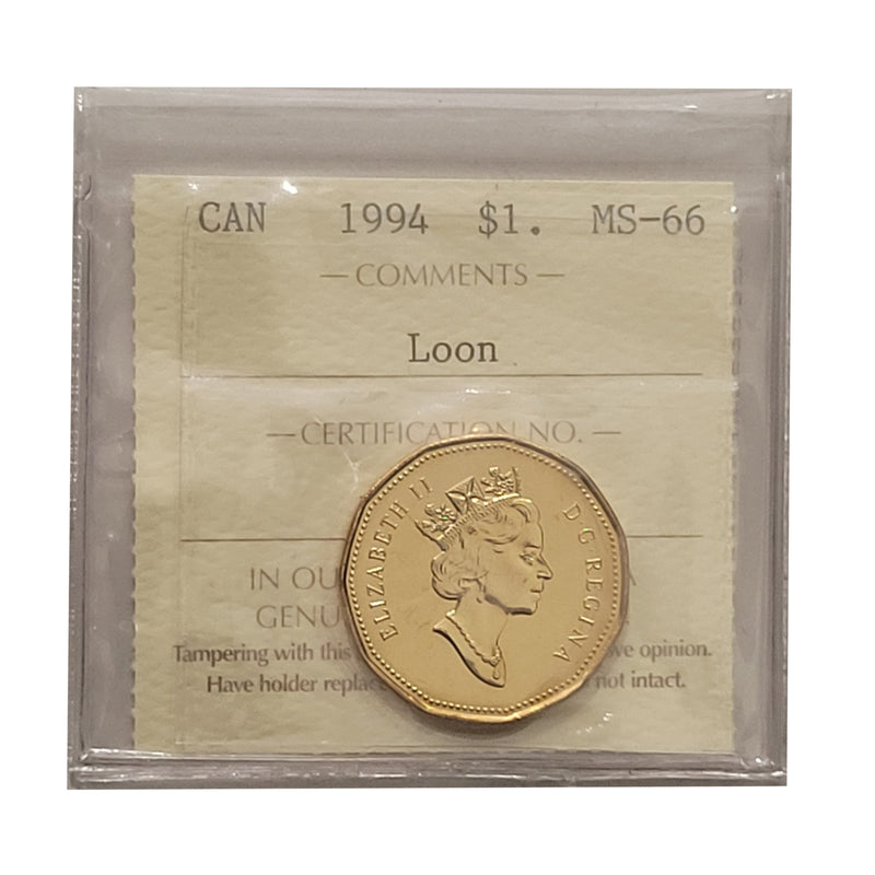 1994 Loon $1 Canada Certifield ICCS MS-66