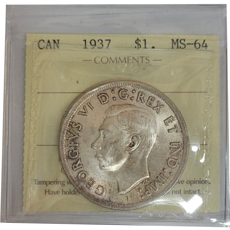1937 Canada Silver $1 Dollar Certifield ICCS MS-64