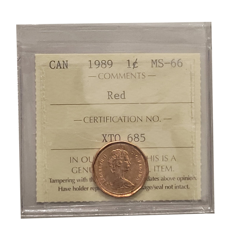 1989 1 Cent Canada Certified ICCS MS-66 Red