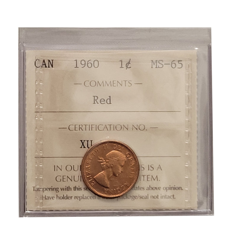 1960 1 Cent Canada Certified ICCS MS-65 Red