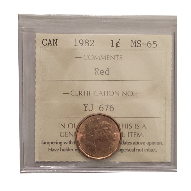 1982 1 Cent Canada Certified ICCS MS-65 Red