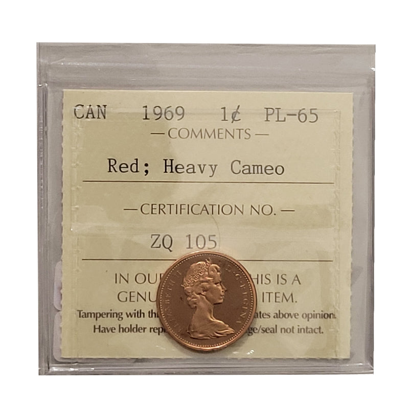 1969 Heavy Cameo 1 Cent Canada Certified ICCS PL-65 Red