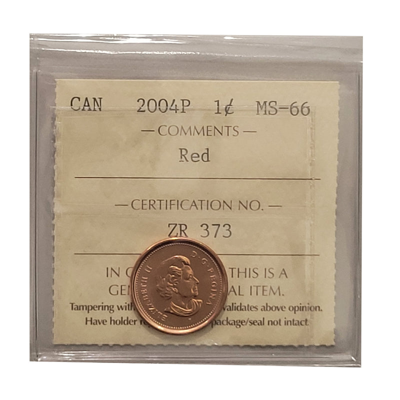 2004P 1 Cent Canada Certified ICCS MS-66 Red